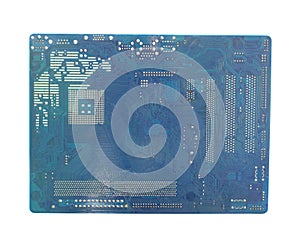 Back of computer motherboard  on white background