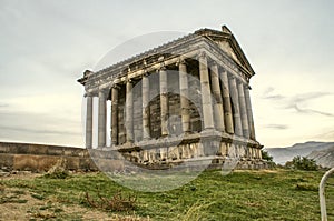 The back corner of the medieval pagan temple, built in honor of the Sun God Mithra in the village of Garni, near Yerevan