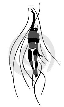 Back Crawl Backstroke Swimmer Silhouette. Sport swimming