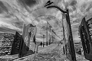 Back door of the Buda Castle with its characteristic black magpie, Budapest, Hungary, photo