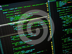 Back-end coding workflow of the web developing using php language. PHP on black background