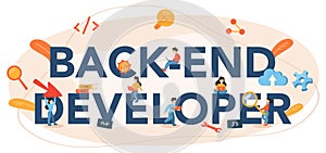 Back end developer typographic header. Software development process.