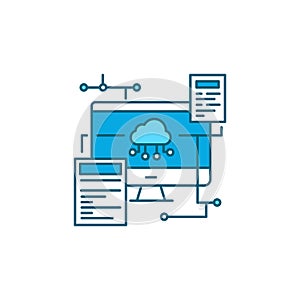 Back-end development color line icon. Server, an application, and a database.