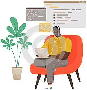 Programmer working on web development on computer. Concept of script coding and programming