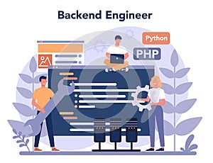 Back end development concept. Software development process.