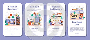 Back end development mobile application banner set. Software development