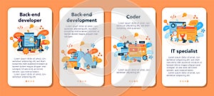 Back end development mobile application banner set. Software
