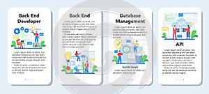 Back end development mobile application banner set. Software development