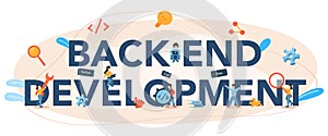 Back end development typographic header. Software development process.