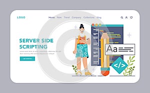 Back-end development web banner or landing page. Coding, software