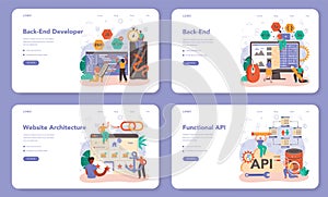 Back end development web banner or landing page set. Software development