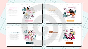 Back end development web banner or landing page set. Software development