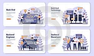 Back end development web banner or landing page set. Software
