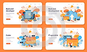 Back end development web banner or landing page set. Software