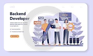 Back end development web banner or landing page. Software