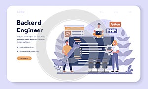 Back end development web banner or landing page. Software