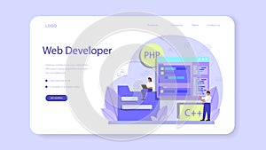 Back end development web banner or landing page. Software development