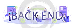 Back end typographic header. Software development process.