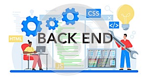 Back end typographic header. Software development process.