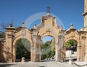 Back of the entrance gate to the Sacromonte Abbey in Granada, Spain.