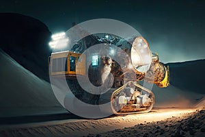 a back-filling machine in an open coal mine at night, mining industry