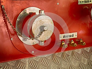 Back of a fire truck . Dials and controls.