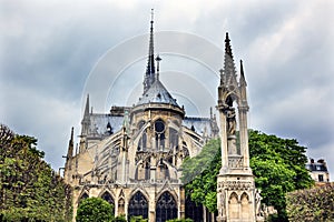 Back Flying Buttresses Overcast Notre Dame Paris France
