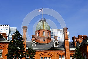 The back of former Hokkaido Government Building and the banner of Hokkaido