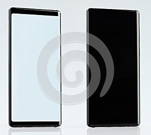 Back and front view of black generic smartphone