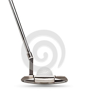Back of Golf Club Putter With Golf Ball Isolated on a White Background