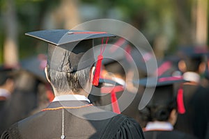 Back of graduates during commencement.