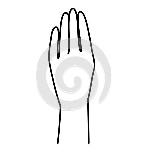 Back of the hand, holding, monochrome line illustration