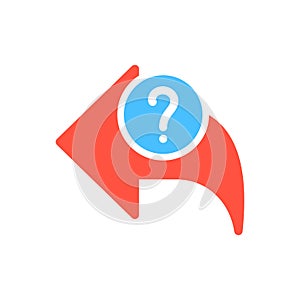 Back icon, arrows icon with question mark. Back icon and help, how to, info, query symbol
