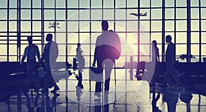 Back Lit Business People Traveling Airport Passenger Concept