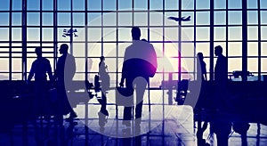 Back Lit Business People Traveling Airport Passenger Concept