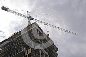 Back lit of the construction building with crane in the construction site