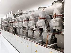 The back of Medium-Voltage Gas-Insulated Switchgear (GIS)