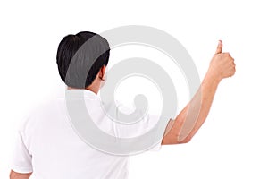 Back of middle age man giving thumb up
