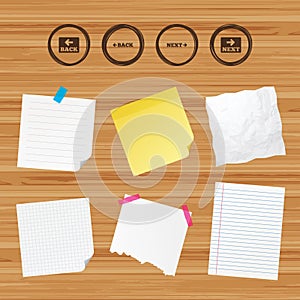 Back and next navigation signs. Arrow icons.