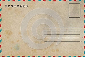 Back of old and dirty postcard