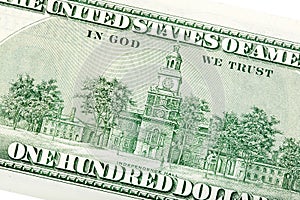 Back of old one hundred dollar bill on white.