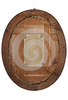 Back of old wooden picture frame on white