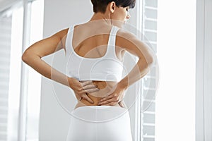 Back Pain. Closeup Of Woman Body With Pain In Back, Backache