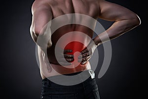 Back pain, kidney inflammation, ache in man`s body