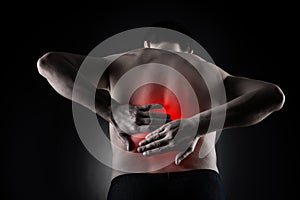 Back pain, kidney inflammation, ache in man`s body