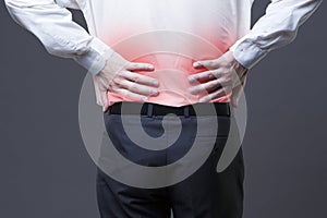 Back pain, kidney inflammation, ache in man`s body
