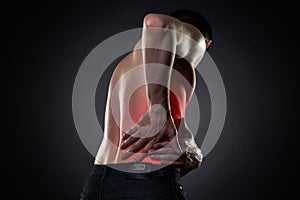 Back pain, kidney inflammation, ache in man`s body photo