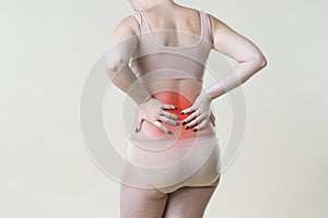 Back pain, kidney inflammation, ache in woman`s body