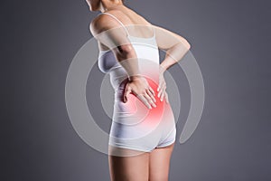 Back pain, kidney inflammation, ache in woman`s body