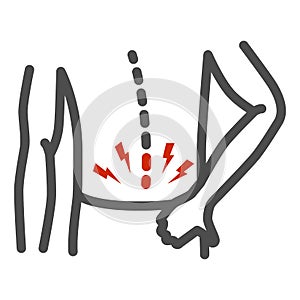Back pain line icon, Body pain concept, Backache sign on white background, Back injury icon in outline style for mobile